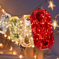 Vente en gros d'usine, lumières LED blanc chaud, miroir rectangulaire en plastique, pendentif en forme de gemme, décorations de Noël, bijoux, décorations de vacances