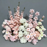 Décoration de mariage : Composition florale rose au sol, fleurs artificielles pour allée de mariage, fleurs de guidage roses pour passage de mariage