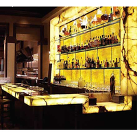 Comptoir de Bar Personnalisé en Pierre d'Albâtre Rétroéclairé LED Onyx Surface Solide Comptoir de Bar de Restaurant Armoire