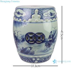 เก้าอี้พอร์ซเลนลายการ์ตูนสีน้ำเงินขาวเพ้นท์มือ RYUC08-<span class=keywords><strong>B</strong></span> สำหรับตกแต่งบ้าน ระเบียง และสวน ทนทาน เหมาะสำหรับขายส่ง - Product Image 4