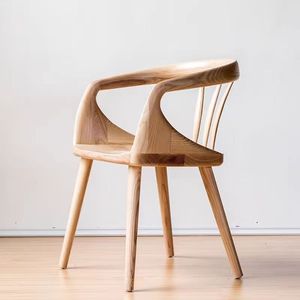 Silla de comedor de madera maciza, respaldo de diseño de madera de caucho y nogal, silla minimalista moderna para el hogar, oficina, sala de estudio - Product Image 4