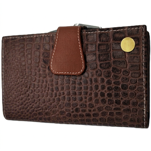 WRIZA Cartera de mano de piel con estampado de cocodrilo para mujer con cierre de botón, elegante, para uso diario, color marrón - Product Image 1