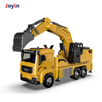 Camion jouet excavateur en métal moulé sous pression 28 cm, à friction, jaune, véhicule de construction avec bras de pelle rotatif, effets lumineux et sonores