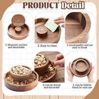 Cuencos de madera de acacia con almacenamiento magnético para conchas, cuenco de madera de doble capa de madera de pistacho