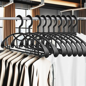 Black <b>Plastic</b> Clothing Hangers Non-Slip Rectangle Design Wardrobe Use Space Saving Minimalist Style <b>Hooks</b> & Rails - Product Image 2