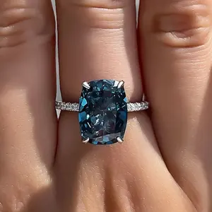 CAOSHI Großer Rechteckiger Blauer Kristall Zirkon Versilberter <span class=keywords><strong>Ring</strong></span> Damen Temperamentvoll Elegant für Hochzeit Verlobung Edelsteinringe - Product Image 2