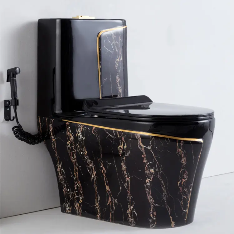 Luxus Design glänzende Glasur Toilette Keramik schwarz und gold wc ein PC Toilette