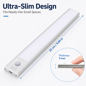 Lumière de placard sans fil ultra-mince en aluminium de 25 cm avec détecteur de mouvement, super lumineuse, à intensité variable, rechargeable, LED sous-placard, OEM ODM - Product Image 2