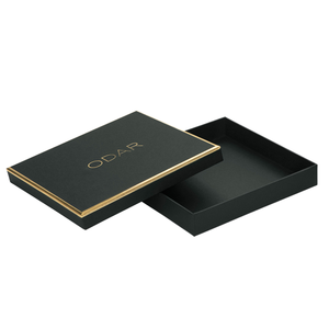 Caja Cosmética Rígida Rectangular Negra ODAR con Estampado Dorado en Caliente, Empaque de Cartón de Alta Gama - Product Image 1