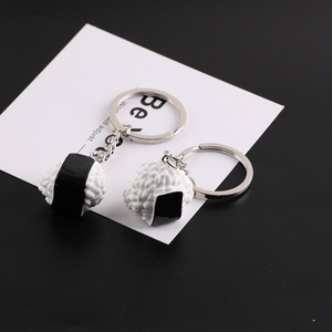 Resin Simulation Sushi Keychain 3D Shape Zinc Alloy Metal Plated White Black Rice Ball Design For Bag Earphone Case <b>Accessory</b> - Product Image 1