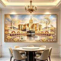 Peinture encadrée de luxe en porcelaine cristalline 3D gaufrée, impression numérique, calligraphie islamique, motif floral doré, pour la maison musulmane