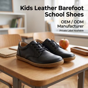 Kids Leather Barefoot School <strong>Shoes</strong> Zero Drop Wide Toe Box Uniform Dress Code Approved Custom Logo OEM Wholesale MOQ <strong>500</strong> - Product Image 1