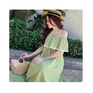 Vestido Largo Bohemio de Verano para Mujer con Cuello Corazón, Hombros con Volantes Elásticos y Dobladillo Escalonado, Ideal para Vacaciones y Resorts - Product Image 1