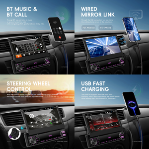 Lecteur MP5 pour voiture Podofo 1 Din, écran tactile IPS rétractable de 7 pouces, USB/Type-C/BT/SWC, autoradio multimédia, livraison rapide et garantie - Product Image 2