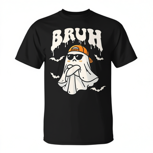 T-shirt fantôme mignon noir à col rond pour homme, motif drôle, manches courtes, taille adulte, imprimé sérigraphié - Product Image 2