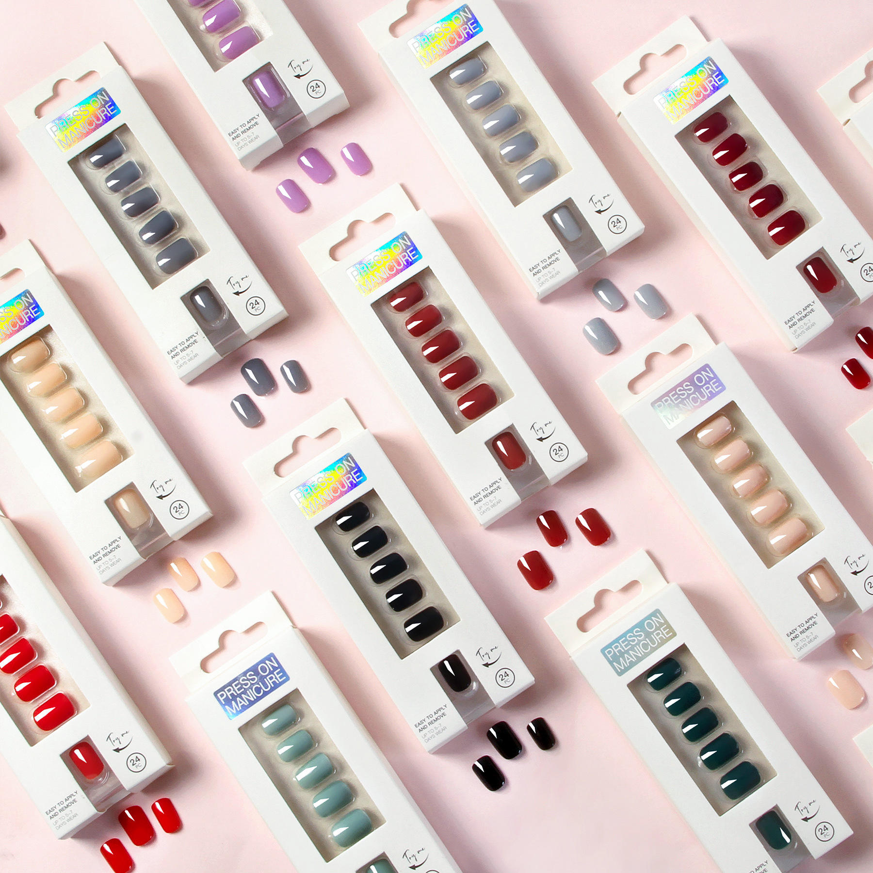 Wholesale 24pcs Self-Adhesive False Artificial Fingernails Nail Art Fake Nails Short Square French Press on Nails