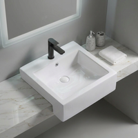 Meuble de salle de bain moderne pour hôtel avec lavabo semi-encastré en céramique