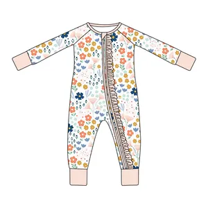 Custom Printing Bamboo Newborn Design Bebe Clothes Baby Bamboo Zippers Romper Pajamas Children Onesie Zipper Cotton