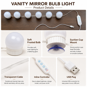 LED Vanity Mirror <b>Lights</b> Kit 6 Bulbs USB Powered Makeup Mirror Lamp with 3 Color Lighting Stepless Brightness Adjustable - Product Image 6