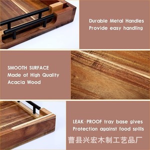 Solid Wood <b>Tray</b> With Handles Coffee Brown Acacia Serving <b>Tray</b> For Hotel Restaurant <b>Snacks</b> Drinks - Product Image 4