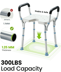 Banco de Ducha con Asiento con Drenaje <span class=keywords><strong>en</strong></span> U y Reposabrazos Acolchados, Silla de Baño de Aluminio Ajustable <span class=keywords><strong>en</strong></span> Altura y Resistente a la Oxidación para el Cuidado de Personas <span class=keywords><strong>Mayores</strong></span> <span class=keywords><strong>en</strong></span> el Hogar - Product Image 3