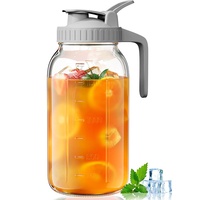 Pot à eau en verre classique 1L, type bocal Mason, avec poignée, couvercle à clapet, bec verseur, fermeture hermétique, sans BPA, recyclable, pour boissons aux fruits