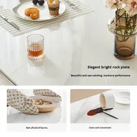 Table à manger en bois massif et dalle de pierre, style minimaliste et luxueux, avec plateau réglable, mobilier compact pour la maison, pour 4 à 6 personnes