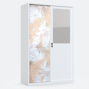 Gran oferta, puerta corredera doble de acero con patrón personalizado, armario de Metal con espejo, moderno para sala de estar, escuela, gimnasio, comedor ajustable - Product Image 1