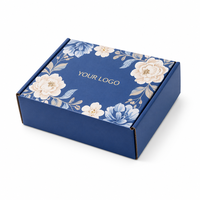 Boîte d'expédition haut de gamme bleu marine à motif floral, emballage personnalisé imprimé à l'intérieur et à l'extérieur en carton ondulé pour cadeaux et vêtements
