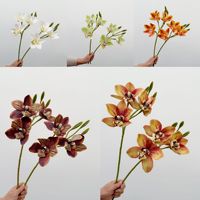 Bunga Anggrek Cymbidium Buatan Tangan 3 Tangkai dari Sutra, Buket DIY untuk Dekorasi Pernikahan, Pesta, Meja, Vanda, Aksesoris Dekorasi Rumah