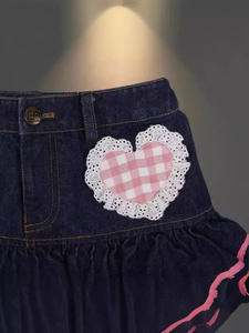 กระโปรงพรีพี้สไตล์โลลิต้าน่ารักๆสไตล์มินิญี่ปุ่นผู้หญิงฮาราจูกุฮาราจูกุน่ารักบอลกาวน์กระโปรงผ้ายีนส์เอวสูง Y2K เค้กลูกไม้ - Product Image 4