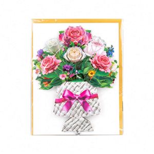Carte pop-up 3D moderne faite à la main avec fleurs pour la fête des mères, décoration artisanale en plastique avec impression sérigraphique - Product Image 3