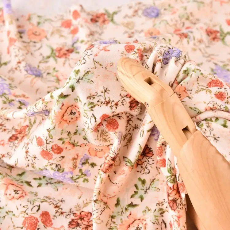 Dty malha de poliéster elástico, de alta qualidade, pequeno, floral, estampado, dbp, camisa única, tecido para menina