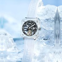 Montre Tourbillon AESOP Chine, Fabricant de Montres, Bracelet en Caoutchouc Tendance, Cadran Carré Transparent, Tourbillon Mécanique, Montre Couple