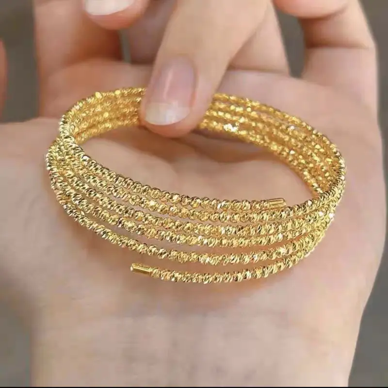 Hot Bán Mạ Vàng Ba Năm Vòng Tròn Quanh Co Vòng Đeo Tay Vòng Cổ Căng Đa Hai Lớp Bangle Vòng Đeo Tay Phụ Nữ