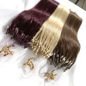 high quality silky straight wave curly remy raw human natural Brazilian hair double drawn I tip hair micro loop hair extension