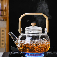 Théière filtrante en verre borosilicate résistant à la chaleur SUNPRO Modèle 028 avec poignée carrée en bambou, design minimaliste