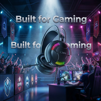 Casque de jeu filaire supra-auriculaire LDON 523 avec microphone, éclairage RGB, en métal et cuir, son surround audiophile AAC pour PC, PS4/5, Switch