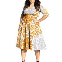 Nouveau Style hawaïen fleur tropicale imprimé robe mi-longue femmes demi manches col fendu dames robe grande taille femmes vêtements personnalisés