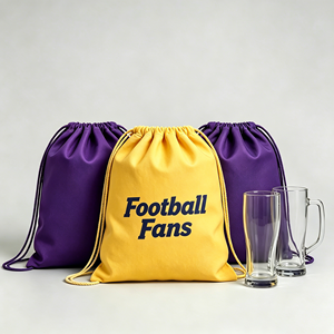 Livraison en <span class=keywords><strong>5</strong></span> <span class=keywords><strong>jours</strong></span>, ensemble cadeau de sac à dos à cordon personnalisé pour les fans de football, souvenir pour les fans, sac à cordon sportif vierge avec verre à bière transparent - Product Image 1