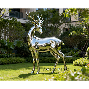Escultura de Acero Inoxidable con Forma de Ciervo Observando, Decoración de Jardín, Estatuas, Arte para Exteriores, Escultura de Acero Inoxidable - Product Image 1