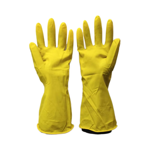 Gants en <span class=keywords><strong>latex</strong></span> naturel jaunes de 30 cm de long, poignets retroussés, doublure en flocage, épaisseur de 15 mil, sans silicone, antidérapants, pour le service alimentaire et le nettoyage - Product Image 1