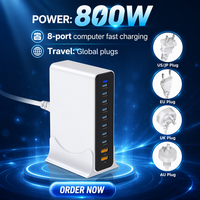 Chargeur rapide GaN 10-en-1 800W avec 8 ports USB-C et 2 ports USB-A, station de charge de bureau pour iPhone, tablette, MacBook, Android, Samsung