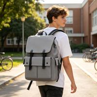 Sac à dos d'étudiant en gros avec rabat et cordon de serrage, imperméable, léger, noir, pour l'école et les voyages
