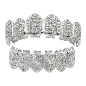 Grillz en or préfabriqué sans nickel Ensemble vertical Grilles dentaires en zircon Top 6 Bottom 6 Fangs K9 Diamants plaqués or Grillz de qualité supérieure - Product Image 2