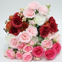 Buket Pengantin Bunga Persia Mawar Peony 5 Tangkai Bentuk Bulat Kuncup Kecil, Bunga Sutra Buatan, Pencetakan Semi-manual, Impor