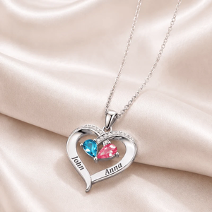 Collar de Corazón con Doble Piedra de Nacimiento Personalizado para Mi Esposa, Tarjeta con Mensaje, Caja de Madera, Colgante con Nombre Grabado, Regalo de Aniversario - Product Image 4