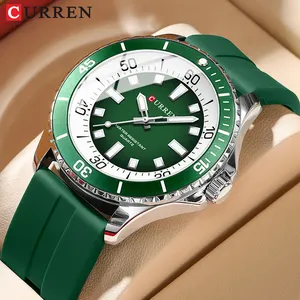 CURREN 8448 klasik yuvarlak Analog kuvars saatler ile 44mm Dial silikon kayış renkli benzersiz tasarım erkekler kol saatleri