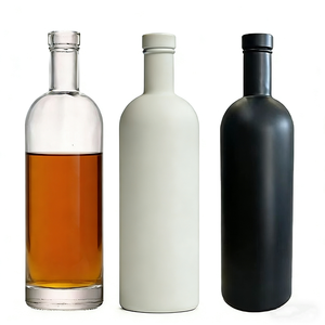 Botellas de Vidrio de 500 ml Fabricadas en China, Botellas Redondas de Vidrio Mate Negro/<span class=keywords><strong>Blanco</strong></span> para Licores y Vodka con Corcho Personalizado - Product Image 1
