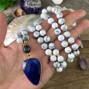 Kalung Yoga LS-A921 Hot Ins <span class=keywords><strong>amazon</strong></span> Wanita Howlite Mala Lapis Lazuli Liontin Hati Kalung Manik-manik Panjang Terikat Modis - Product Image 5